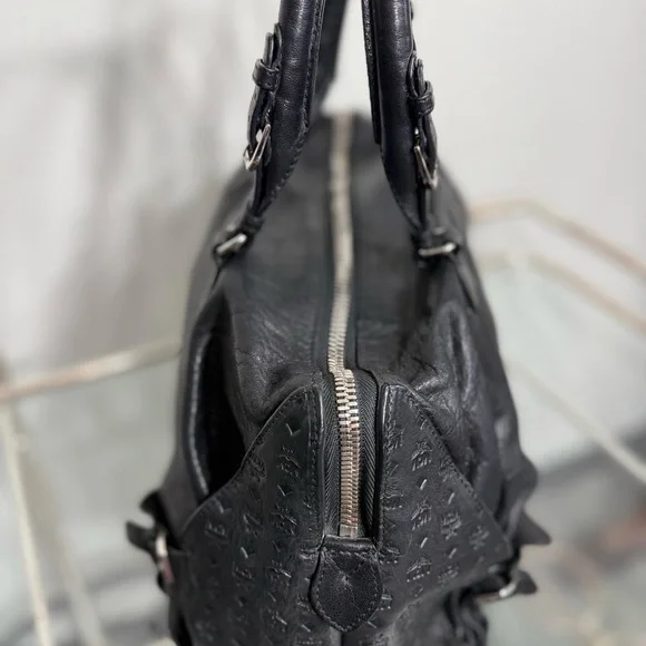 MCM Black Leather Satchel with Silver Accents - Picture 6 of 15